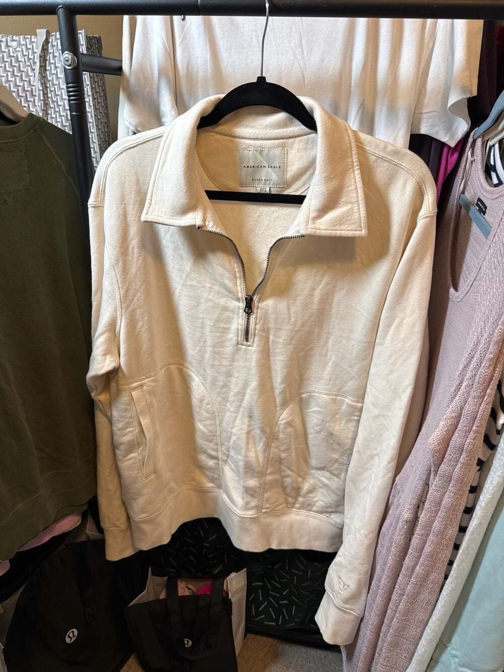 American Eagle Super Soft Cream Quarter-Zip Sweatshirt